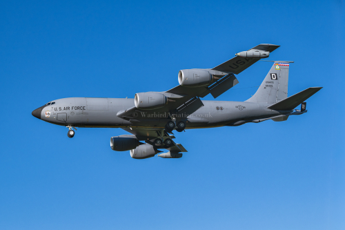United States Air Force Boeing KC-135R Stratotanker 60-0355 Black Jack as QUID13 performs curcuits at RAF Mildenhall, UK.