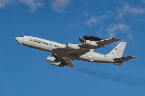 NATO Airborne Early Warning & Control Force Boeing E-3A Sentry LX-N90453 departing Albacete Los Llanos Air Base during TLP 25-4
